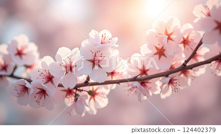 Graceful Flowering: A Blossom Tree in Soft Light Graceful Flowering: A Blossom Tree in Soft Light 124402379