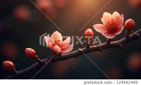 Graceful Flowering: A Blossom Tree in Soft Light Graceful Flowering: A Blossom Tree in Soft Light 124402409