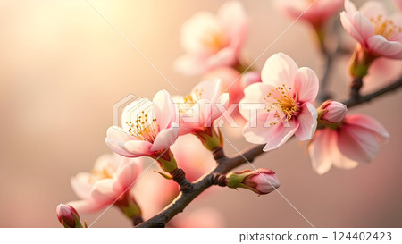 Graceful Flowering: A Blossom Tree in Soft Light 124402423