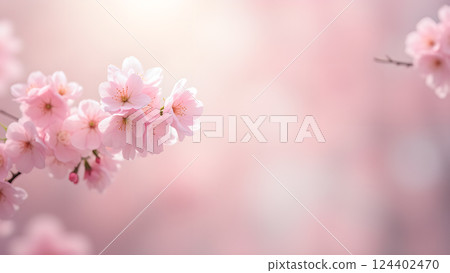 Delicate Peach Blossoms on Branch in Warm Sunset Delicate Peach Blossoms on Branch in Warm Sunset 124402470