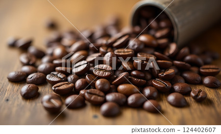 Roasted Aroma: Aromatic Coffee Beans Close-Up Roasted Aroma: Aromatic Coffee Beans Close-Up 124402607