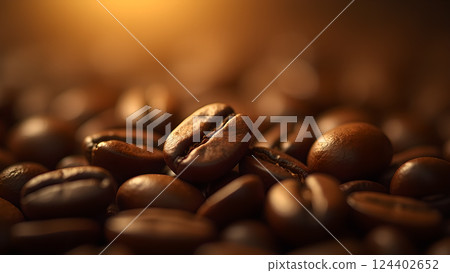 Roasted Aroma: Aromatic Coffee Beans Close-Up Roasted Aroma: Aromatic Coffee Beans Close-Up 124402652