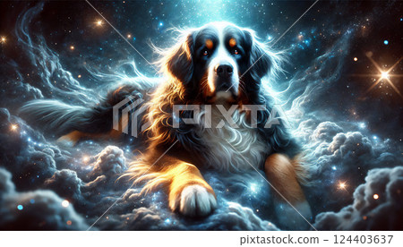 Mysterious Bernese Mountain Dog surrounded by stars 124403637