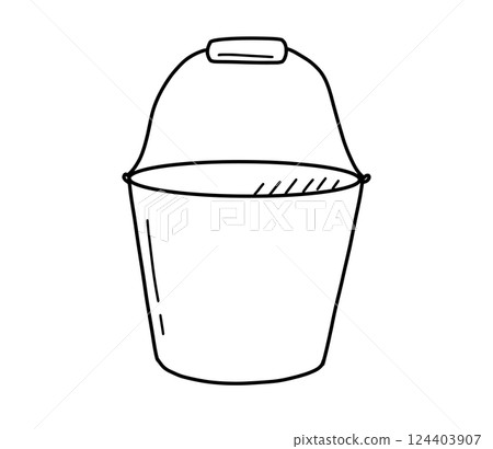 Cleaning bucket with handle hand drawn in doodle style. Vector line art illustration. Cleaning bucket with handle hand drawn in doodle style. Vector line art illustration. 124403907