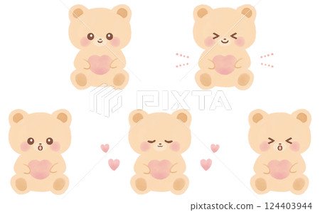 Watercolor illustration set of cute bears holding hearts Watercolor illustration set of cute bears holding hearts 124403944