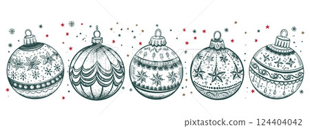 Christmas green ball on white. Hand drawn illustration.	 124404042