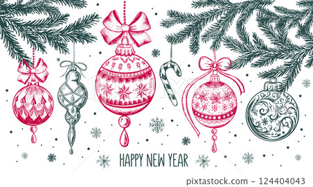 Christmas green ball on white. Hand drawn illustration.	 124404043