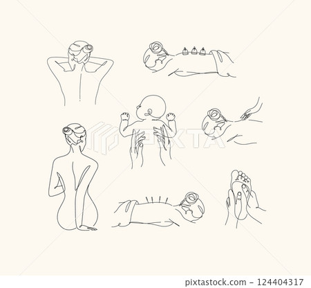 Massage woman position back foot baby beige color Massage woman position back foot baby beige color 124404317