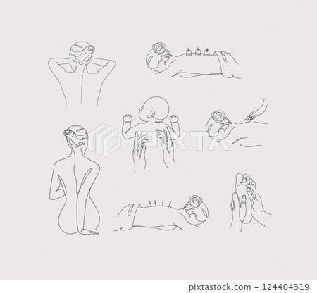 Massage woman position back foot baby grey color 124404319