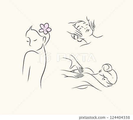 Woman silhouette on massage back and face beige color Woman silhouette on massage back and face beige color 124404338