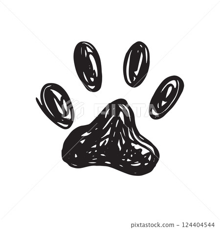 Ink Dog's Paw, Cat`s Paw, grunge style, Vector. Ink Dog's Paw, Cat`s Paw, grunge style, Vector. 124404544