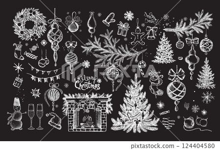 christmas, set, vector 124404580