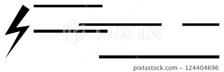Stylized black lightning bolt with horizontal lines. Ideal for technology, energy, speed, power, modern design, minimalism, branding projects. Banner for landing page 124404696