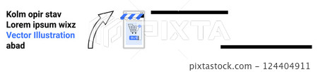 A shopping cart on a mobile device is highlighted by an arrow, suggesting online shopping growth. Ideal for e-commerce, digital marketing, consumer trends, technology, sales strategy. Banner A shopping cart on a mobile device is highlighted by an arrow, suggesting online shopping growth. Ideal for e-commerce, digital marketing, consumer trends, technology, sales strategy. Banner 124404911