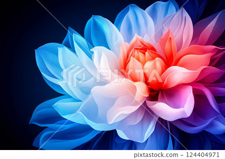 A blue and pink flower on a black background A blue and pink flower on a black background 124404971