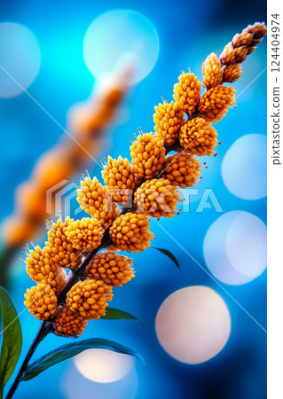 A bunch of yellow flowers on a blue background A bunch of yellow flowers on a blue background 124404974