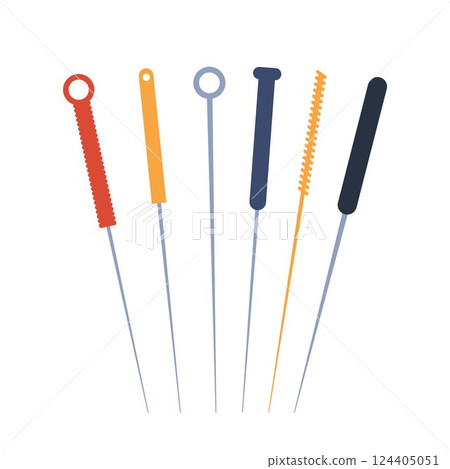 Acupuncture needles icon set. Chinese needle alternative medicine and treatment symbol collection. Vector illustration. Acupuncture needles icon set. Chinese needle alternative medicine and treatment symbol collection. Vector illustration. 124405051