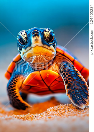 A close up of a turtle on the beach 124405224