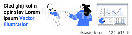 A person holding a chart, analyzing data on a large screen. Ideal for themes like data analysis, business insights, digital marketing, strategic planning, and communication. Banner for landing page 124405246