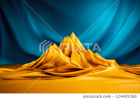 A yellow and blue background with a mountain in the middle A yellow and blue background with a mountain in the middle 124405360