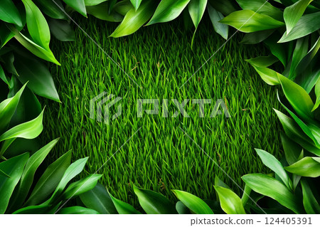 Green grass background with leaves Green grass background with leaves 124405391