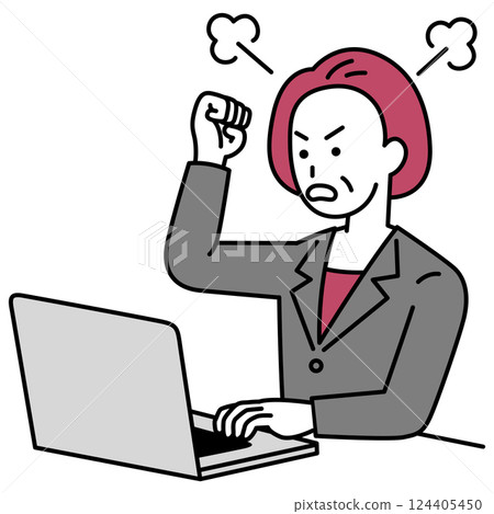 穿著西裝的憤怒中年女人看著筆記型電腦螢幕 124405450
