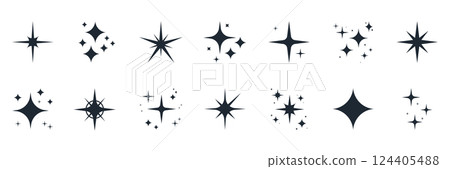 Star Sparkle And Glitter Icon Solid Icon Set. Shimmer And Shine Silhouette Symbol Collection. Isolated Vector Illustration 124405488