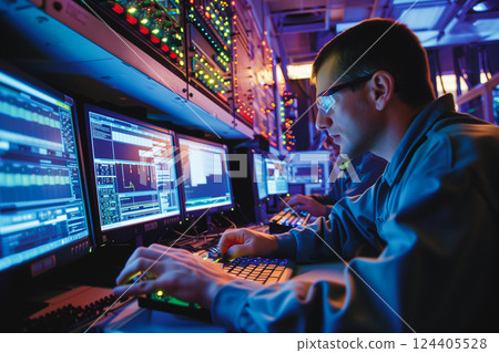 Engineer working at control room,Manager control system. Engineer working at control room,Manager control system. 124405528