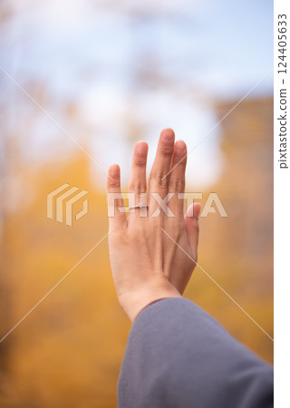 戴上訂婚戒指 戴上訂婚戒指 124405633
