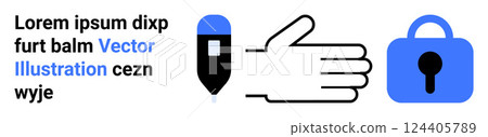 A blue and black pen drive, a hand gesture, and a blue lock symbol convey themes of data security and privacy. Ideal for technology, cybersecurity, privacy, data protection, and digital security A blue and black pen drive, a hand gesture, and a blue lock symbol convey themes of data security and privacy. Ideal for technology, cybersecurity, privacy, data protection, and digital security 124405789