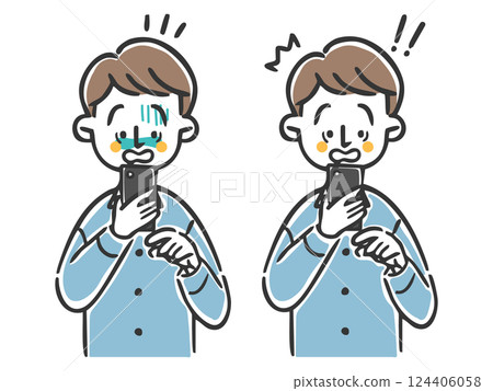 一個男人對他的智慧型手機感到驚訝,上身,向量圖 一個男人對他的智慧型手機感到驚訝,上身,向量圖 124406058