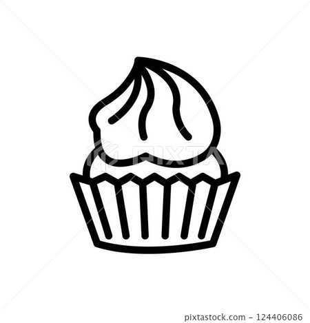 Line icon of cupcake with whipped cream. Dessert, fast food, bakery. Line icon of cupcake with whipped cream. Dessert, fast food, bakery. 124406086