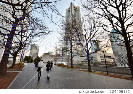 Evening view of the tree-lined street extending from Minato Mirai Grand Mall Park 124406125
