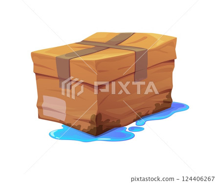 Damaged and broken delivery cardboard box. Broken crumpled shipping parcel, destroyed crushed isolated cartoon vector delivery package. Ripped dirty cargo box or damaged wet cardboard paper container Damaged and broken delivery cardboard box. Broken crumpled shipping parcel, destroyed crushed isolated cartoon vector delivery package. Ripped dirty cargo box or damaged wet cardboard paper container 124406267