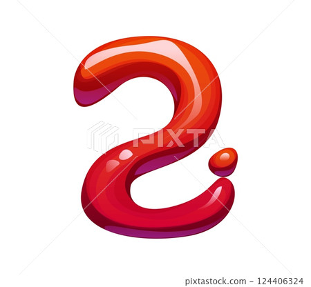 Fast food ketchup sauce snack alphabet font digit 2 two. Street meal kids ABC typeset numeral symbol, takeaway appetizer vector math font typeset figure. Fastfood menu alphabet font digit 124406324