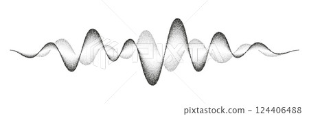 Noise grain sound wave, vector black stipple gradient dotwork. Music soundwave line with halftone dotted pattern. Vintage noise grain, sand stipple voice and musical sound waveform flow or sine wave Noise grain sound wave, vector black stipple gradient dotwork. Music soundwave line with halftone dotted pattern. Vintage noise grain, sand stipple voice and musical sound waveform flow or sine wave 124406488
