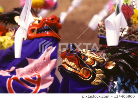Two red and black lions dancing Two red and black lions dancing 124406900