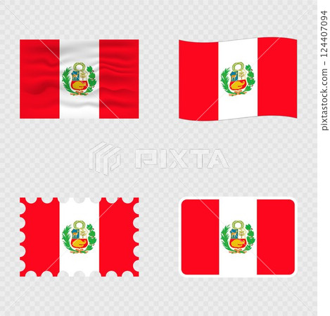 Peru national flag in four different styles. 124407094