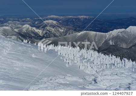 Spectacular winter scenery: the frost-covered trees of Zao. Yamagata, Japan. Late January. 124407927