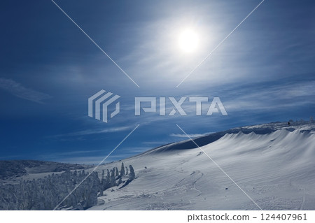 Spectacular winter scenery: the frost-covered trees of Zao. Yamagata, Japan. Late January. Spectacular winter scenery: the frost-covered trees of Zao. Yamagata, Japan. Late January. 124407961