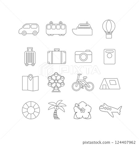 Going out, travel and resort line icon vector illustration set 124407962