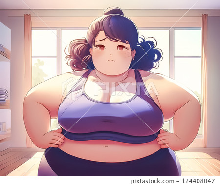 關心自己身材的胖女人圖片素材 關心自己身材的胖女人圖片素材 124408047