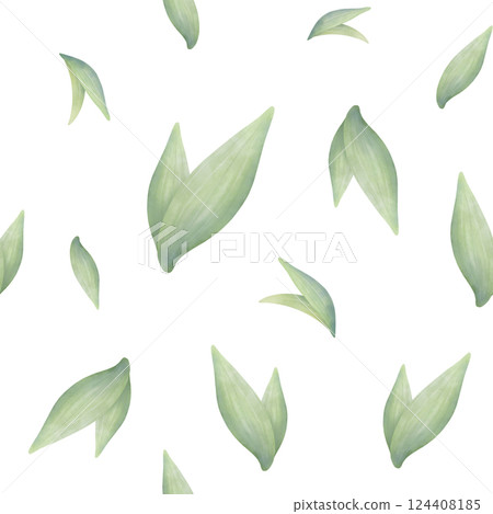 Fresh green leaves seamless pattern. Hand-drawn botanical illustration in watercolor style. Spring background for fabric, wallpaper, fashion, decoration. Fresh green leaves seamless pattern. Hand-drawn botanical illustration in watercolor style. Spring background for fabric, wallpaper, fashion, decoration. 124408185