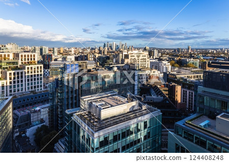 Aerial View of a Modern City Skyline with High Rise Buildings, London 124408248