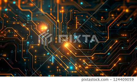 Tech-themed background with intricate circuits and luminous elements, showcasing advanced digital landscapes. Tech-themed background with intricate circuits and luminous elements, showcasing advanced digital landscapes. 124409059
