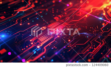Tech-themed background with intricate circuits and glowing elements, highlighting futuristic innovation. Tech-themed background with intricate circuits and glowing elements, highlighting futuristic innovation. 124409060