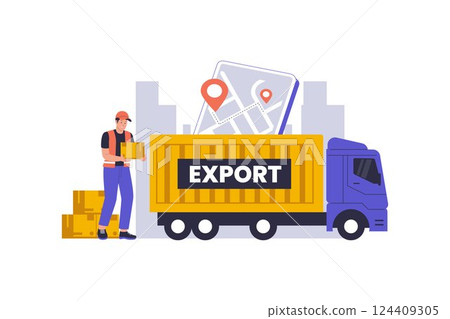 Global export logistics and freight transportation concept Illustration Global export logistics and freight transportation concept Illustration 124409305