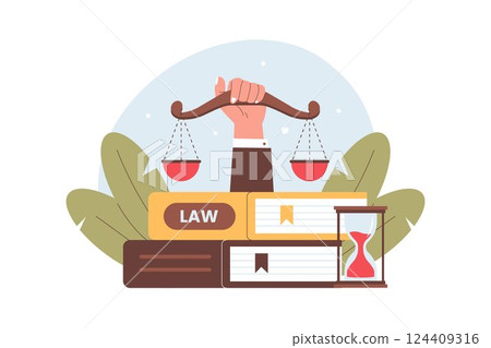 Judge Gavel and Scales of Justice Illustration 124409316