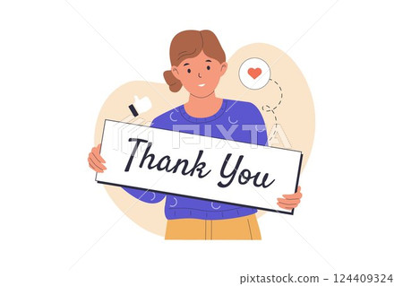 Woman holding a banner that says Thank You 124409324