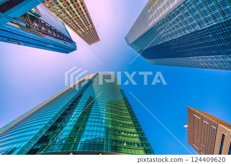 A new view of the Tokyo cityscape in Japan. The season of fresh greenery. A sparkle like spring has arrived... Overlooking the Shiodome business district, etc. = March 21st 124409620